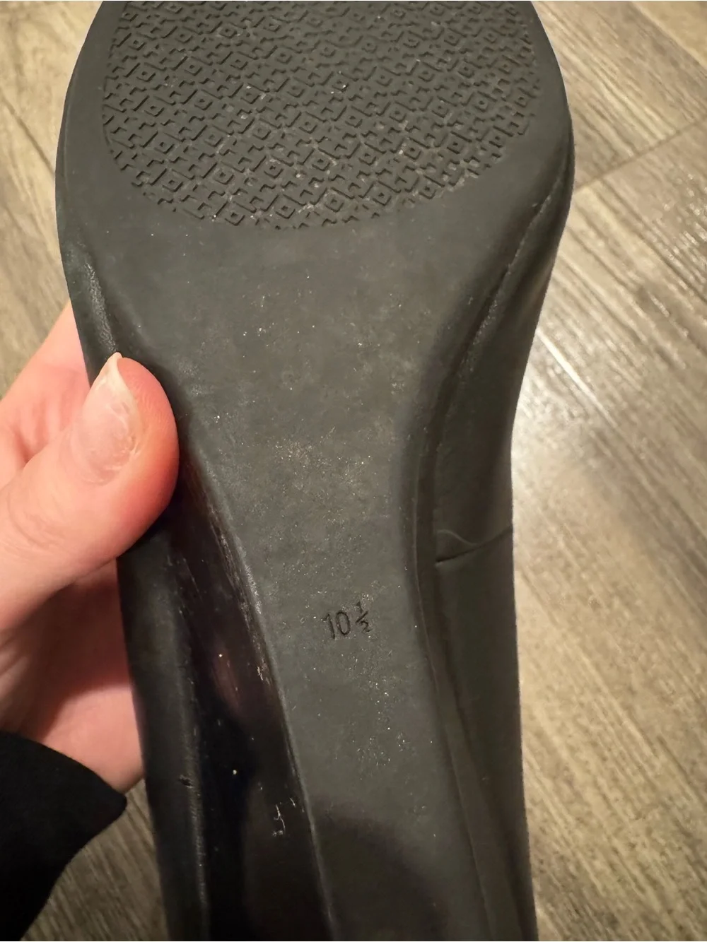 Tory Burch Black Sally Leather Wedge Gold Logo Size 10.5 (10 1/2)
